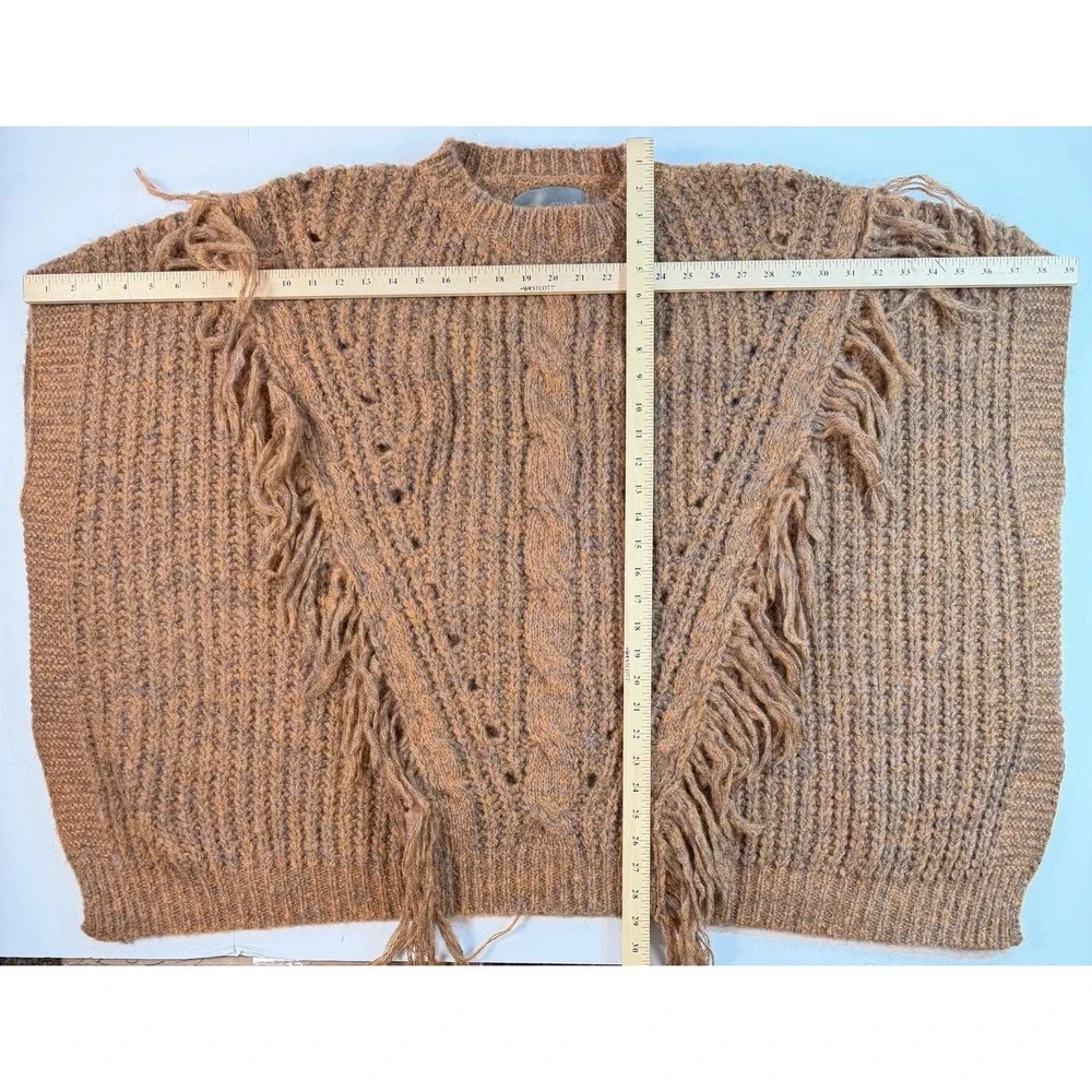 Anthropologie Fringe Sweater Vest Boho Chunky Knit‎ One Size Orange